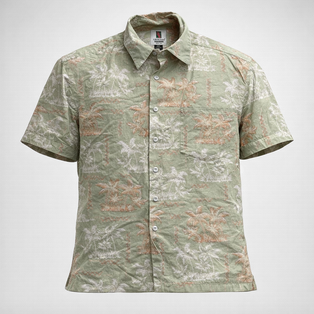 Tori Richard Hawaiian Shirt Mens Medium Green Button Up Aloha Tropical Palm Tree